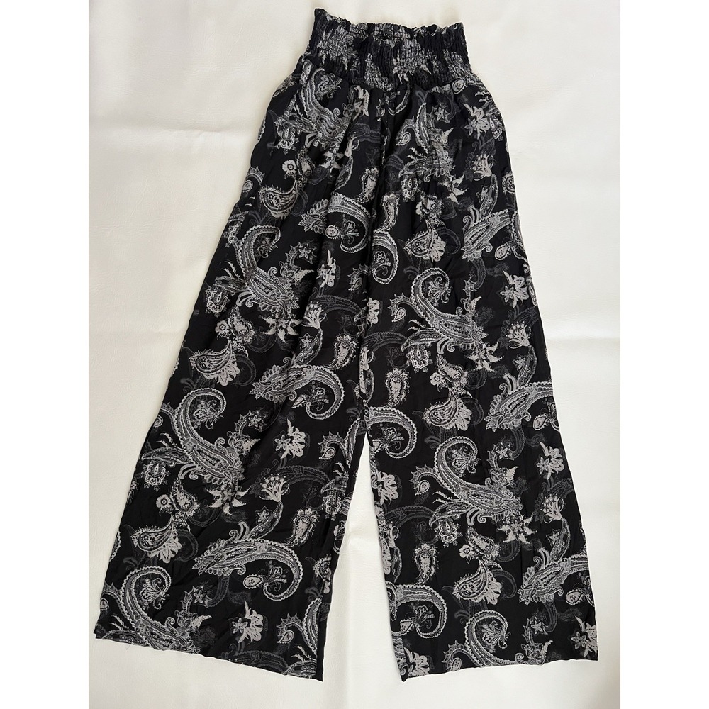 Streetwear Society Paisley Smocked High Waist Wide Leg Palazzo Pants Large Boho